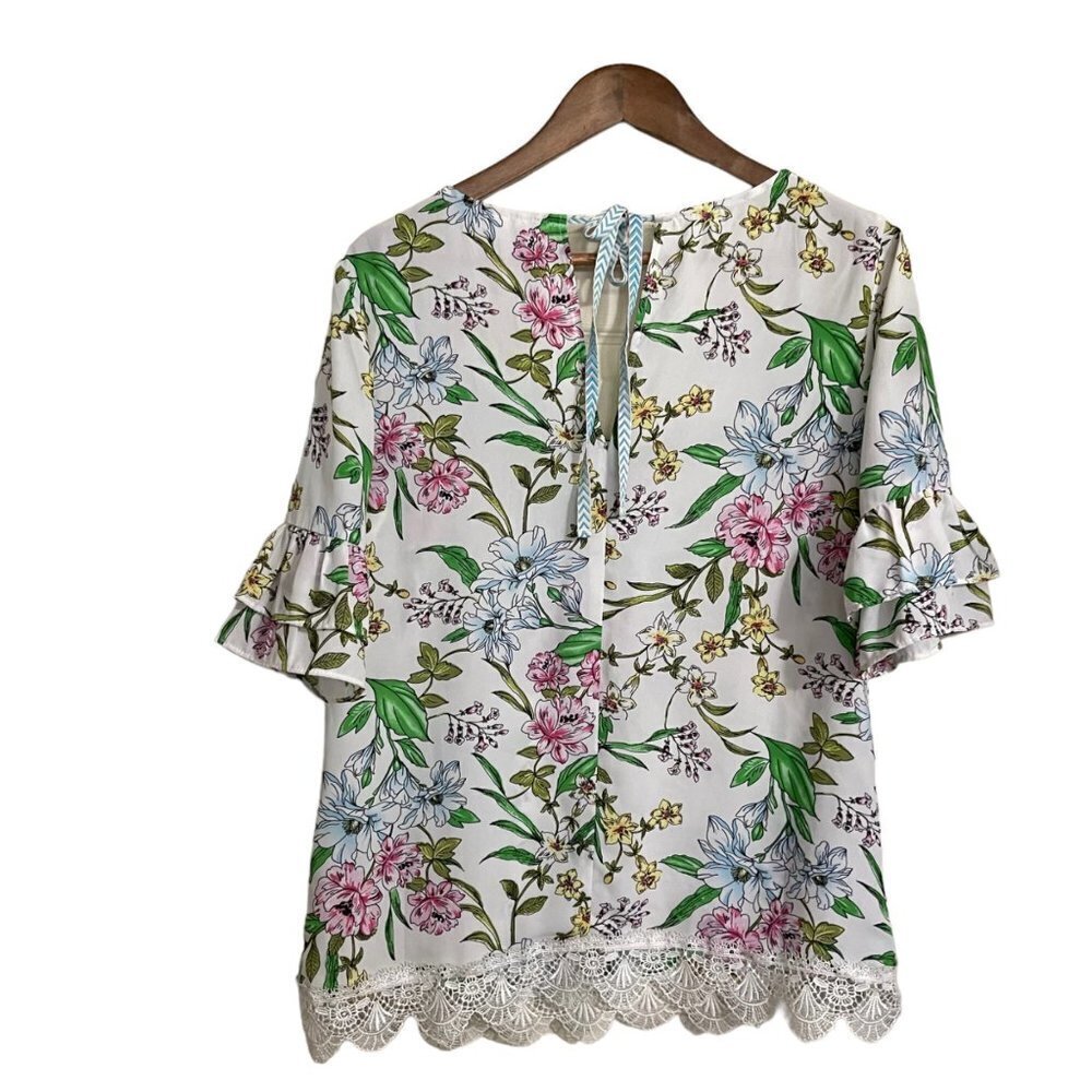 Kut from the Kloth White Floral Blouse with Lace Hem - Picture 8 of 8